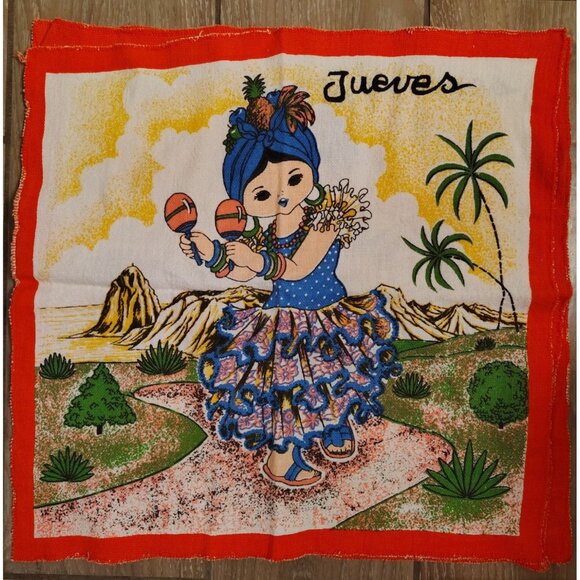 6 Vtg. Spanish Days of the Week Large Cloth Napkins Dutch Hawaii Chinese Kitsch - Picture 4 of 6